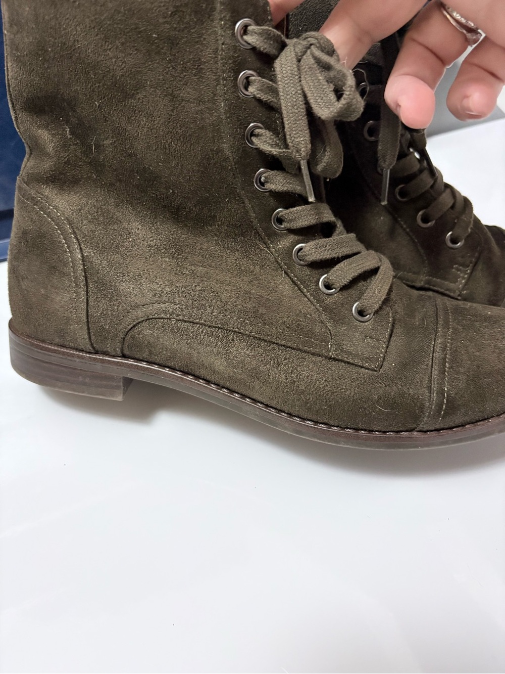 AEROSOLES Olive Green Suede Lace-Up Combat Boots